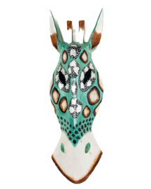 Houten handgesneden giraffe masker medium celeste/capiz