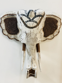 Houten handgesneden olifantenkop old-white medium