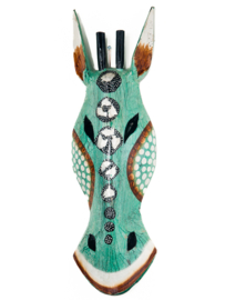 Houten handgesneden zebra masker medium celeste/capiz
