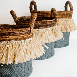 Mand waterhyacint grijs met raffia