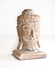 Houten handgesneden buddha hoofd