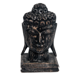 Houten handgesneden buddha hoofd in div. kleuren