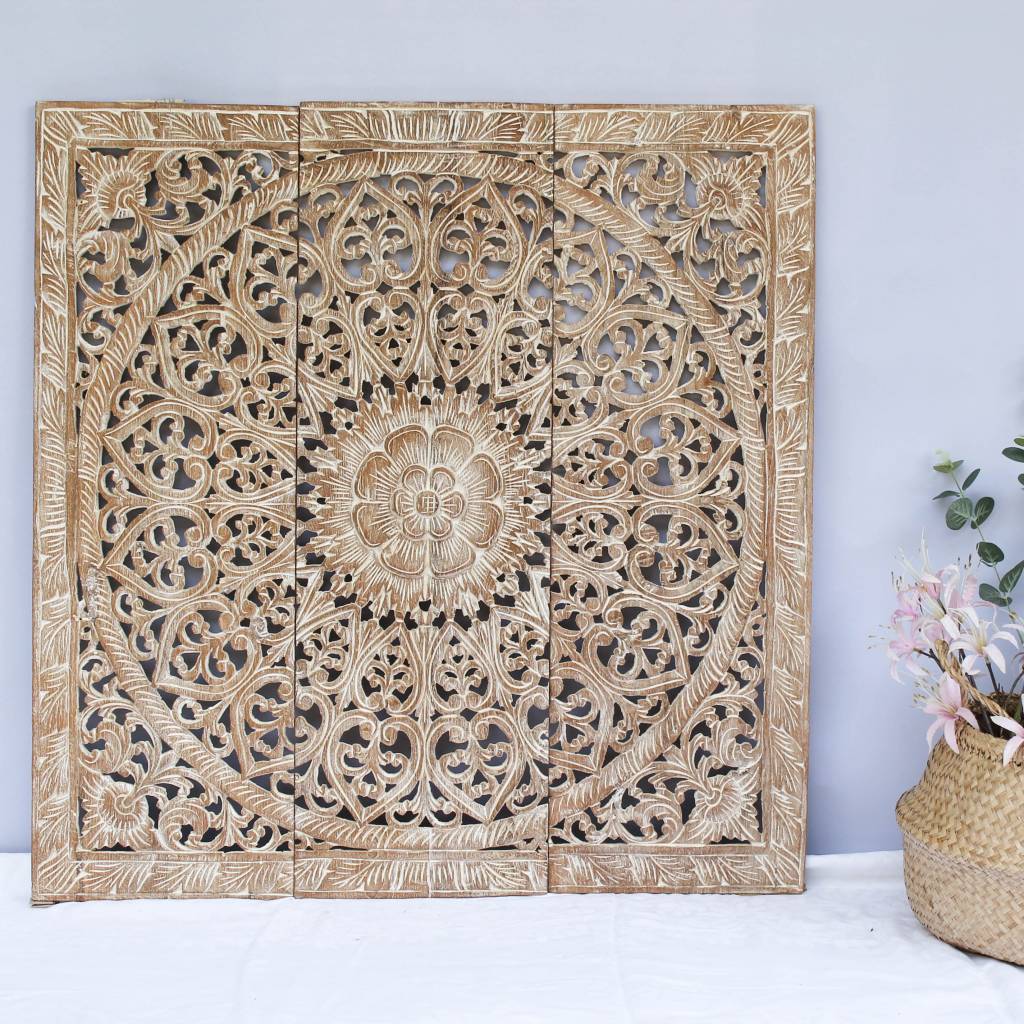 Teakhouten mandala paneel 120*120cm