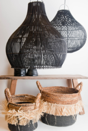 Mand waterhyacint zwart met raffia