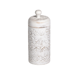 Houten pot Borneo met deksel maat medium whitewash