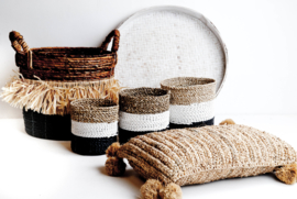 Mand waterhyacint zwart met raffia