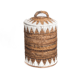 Mand Sekitar naturel/wit van waterhyacint gewoven met touw