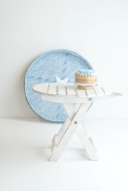 Dienblad rond bamboe turqouise/blauw met witte ster