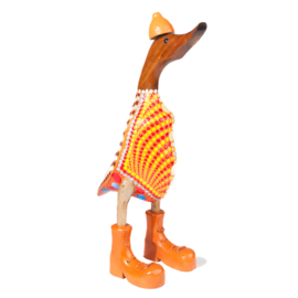 Houten eend kleurrijk geel/oranje