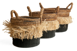 Mand waterhyacint zwart met raffia