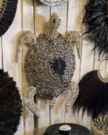 Schildpad zwart schild van geknoopte zeegras 65x75cm