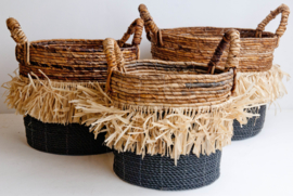 Mand waterhyacint zwart met raffia