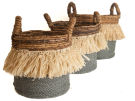 Mand waterhyacint grijs met raffia