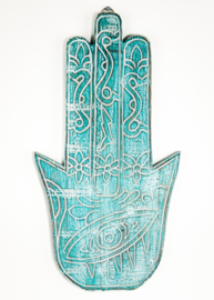 Houten handgesneden hand Fatima 40cm naturel of turquoise