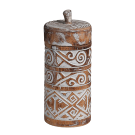 Houten pot Borneo met deksel maat medium, burned/wit