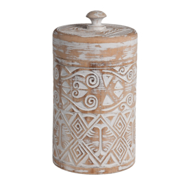Houten pot Borneo met deksel maat large, naturel/wit