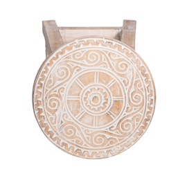 Houten krukje mandala carved natural wood