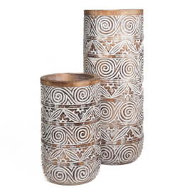 Houten vaas handgesneden wit / natural wood