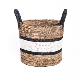 Mand naturel/wit/zwarte band en zwarte handvatten waterhyacint