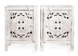 Nachtkastjes mandala white wash