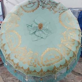 Ibiza Parasol 2 meter turquoise/goud boho (steel in 2 delen)