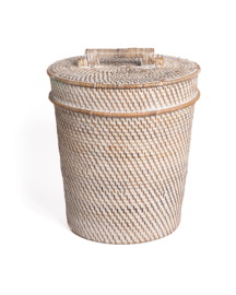Prullenbak met deksel naturel white wash rattan