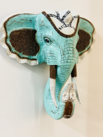 Houten handgesneden olifantenkop celeste medium