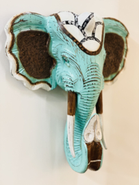 Houten handgesneden olifantenkop celeste large