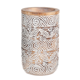 Houten vaas handgesneden wit / natural wood