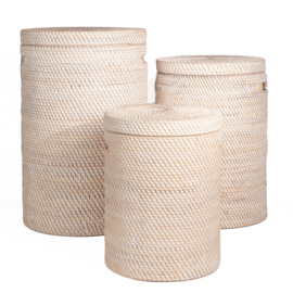 Wasmand keranjang in whitewash rotan