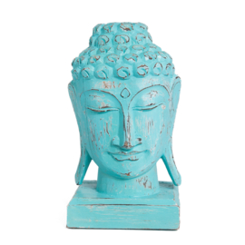 Houten handgesneden buddha hoofd in div. kleuren