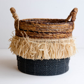 Mand waterhyacint zwart met raffia