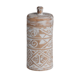 Houten pot Borneo met deksel maat medium, naturel/wit