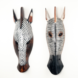 Houten handgesneden zebra tribal masker medium