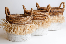 Mand waterhyacint wit met raffia