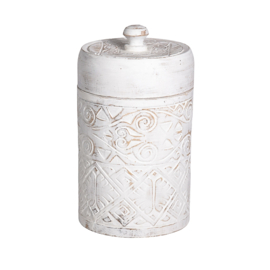 Houten pot Borneo met deksel maat large whitewash