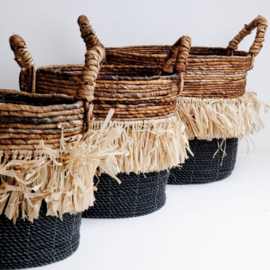 Mand waterhyacint zwart met raffia