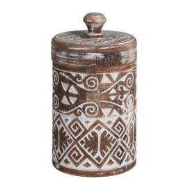 Houten pot Borneo met deksel maat large, burned/wit
