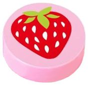 98138pb015 Tile, Round 1 x 1 with Strawberry Pattern, bright pink