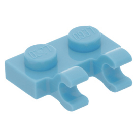 60470b Medium Azure Plate, Modified 1 x 2 with Clips Horizontal (open O clips)
