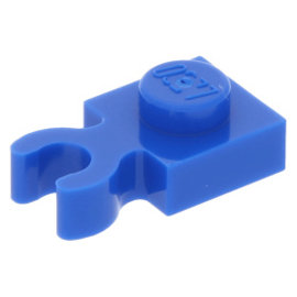 4085d/60897 Blue Plate, Modified 1 x 1 with Clip Vertical - Type 4 (thick open O clip)