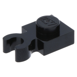 4085d/60897 Black Plate, Modified 1 x 1 with Clip Vertical - Type 4 (thick open O clip)
