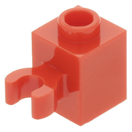 30241b Red Brick, Modified 1 x 1 with Clip Vertical (open O clip) - Hollow Stud