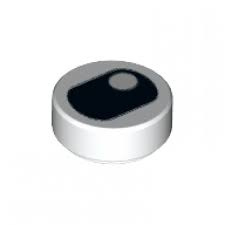 98138pb066 White Tile, Round 1 x 1 with Black Eye with Pupil Squinting Pattern
