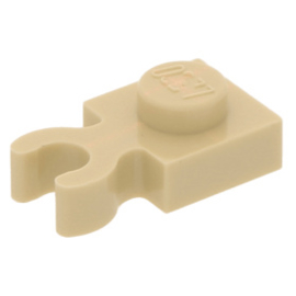 4085d/60897 Tan Plate, Modified 1 x 1 with Clip Vertical - Type 4 (thick open O clip)