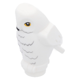 92084pb03 White Owl Small, Angular Features with Yellow Eyes and Light Bluish Gray Rippled Chest Feathers Pattern