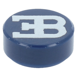 98138pb087 Dark Blue Tile, Round 1 x 1 with Flat Silver Bugatti Logo Pattern