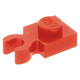 4085d/60897 Red Plate, Modified 1 x 1 with Clip Vertical - Type 4 (thick open O clip)