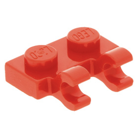 60470b Red Plate, Modified 1 x 2 with Clips Horizontal (thick open O clips)