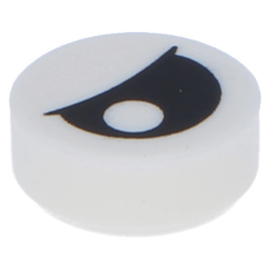 98138pb027 White Tile, Round 1 x 1 with Black Eye with Pupil Partially Closed Pattern